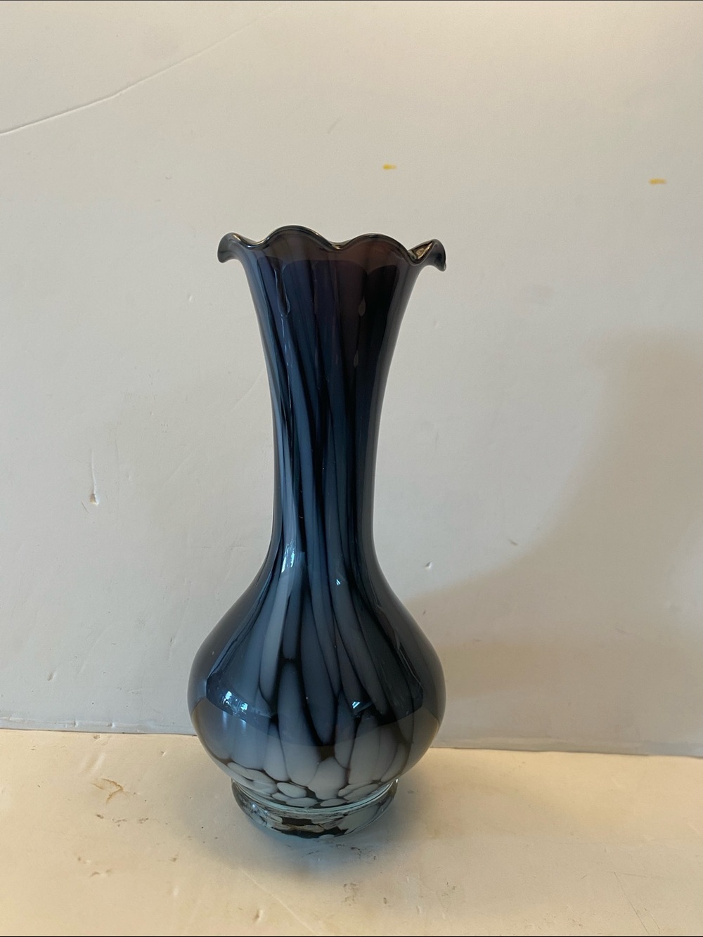 Hand-Blown Purple and White Swirl Glass Vase
